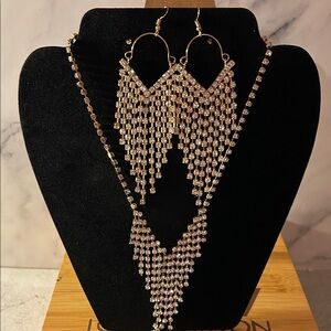 Elegant Gold and Silver Chandelier Necklace and Earring Set